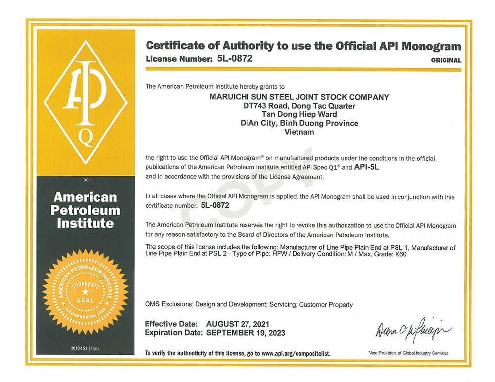 Chứng nhận API-5L: API-5L Certificate