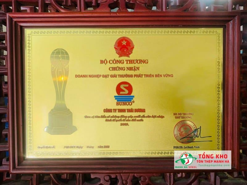 Công ty tôn Sunco đạt được "Giải thưởng phát triển bền vững" năm 2009