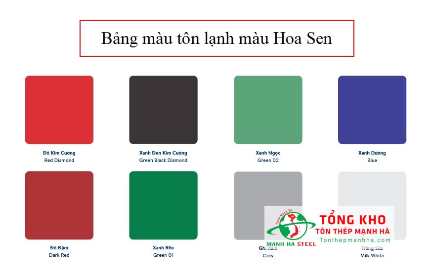 Bảng màu tôn lạnh màu Hoa Sen