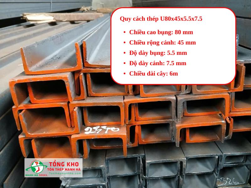 Quy cách thép U80x45x5.5x7.5