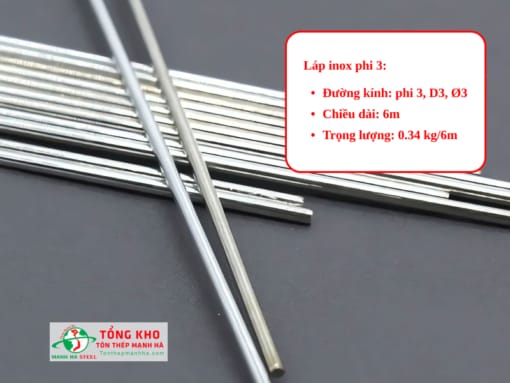 Thông số kỹ thuật láp inox phi 3