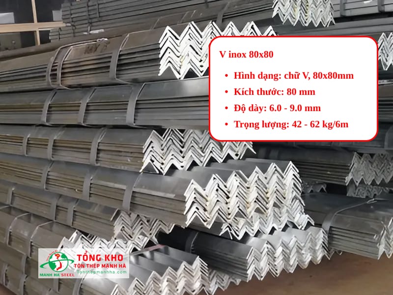 Thông số kỹ thuật thanh V inox 80x80