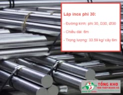 Thông số kỹ thuật láp inox tròn trơn phi 30