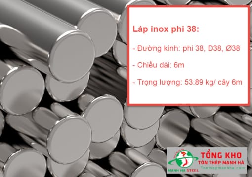 Thông số kỹ thuật láp inox tròn trơn phi 38