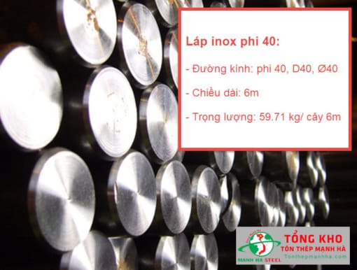 Thông số kỹ thuật láp inox tròn trơn phi 40