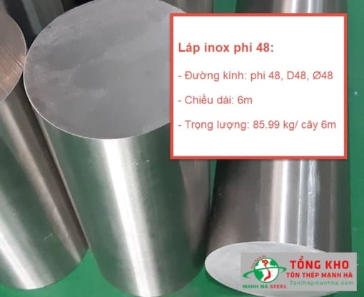 Thông số kỹ thuật láp inox tròn trơn phi 48