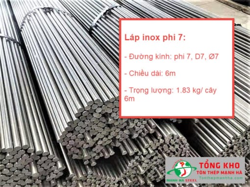 Thông số kỹ thuật láp inox tròn trơn phi 7