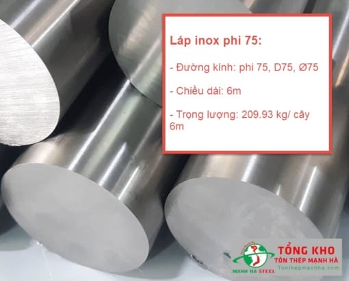 Thông số kỹ thuật láp inox tròn trơn phi 75