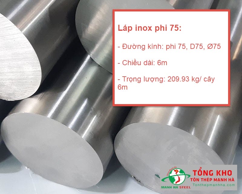 Thông số kỹ thuật láp inox tròn trơn phi 75