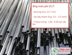 Thông số kỹ thuật Ống inox phi 21,7