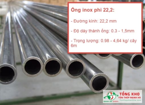 Thông số kỹ thuật Ống inox phi 22,2