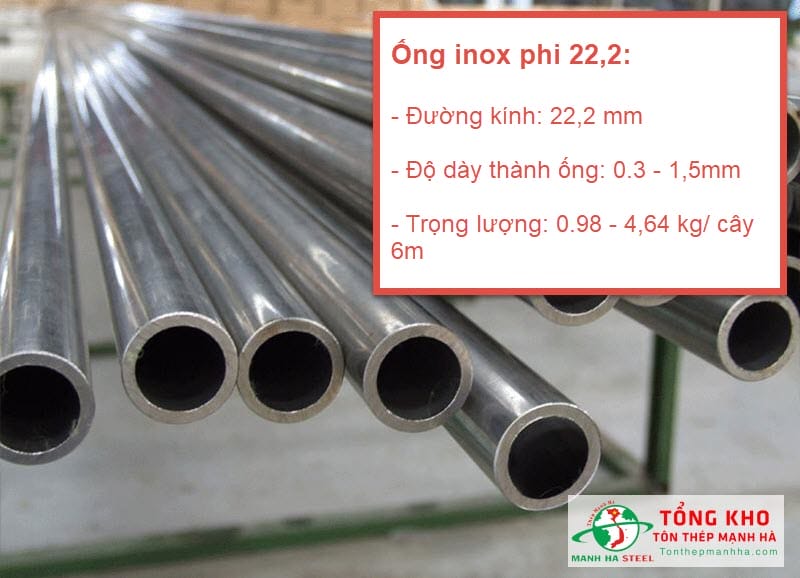 Thông số kỹ thuật Ống inox phi 22,2