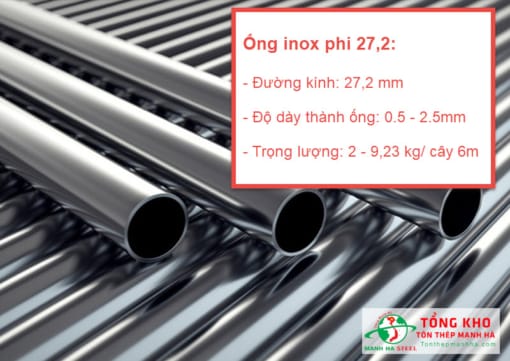 Thông số kỹ thuật Ống inox phi 27,2