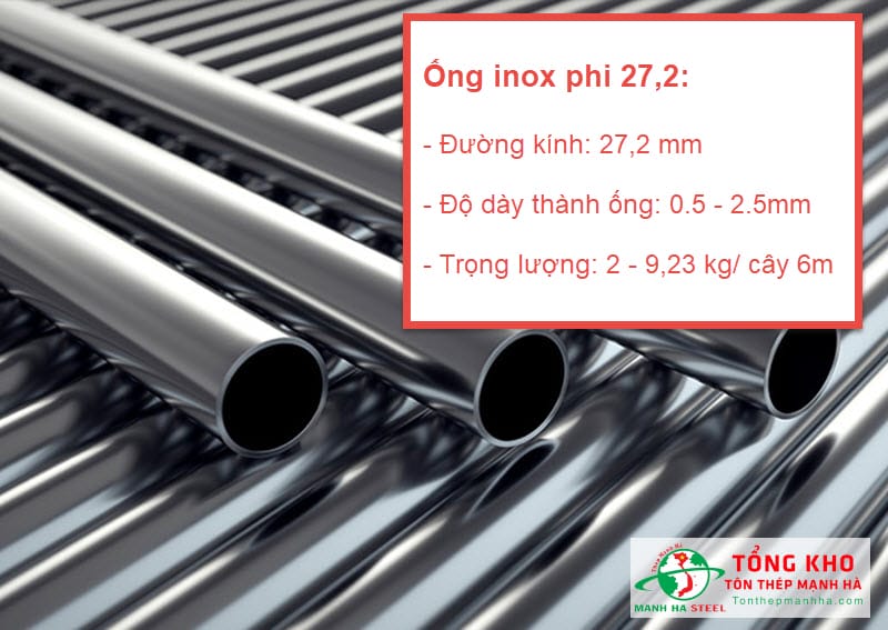 Thông số kỹ thuật Ống inox phi 27,2