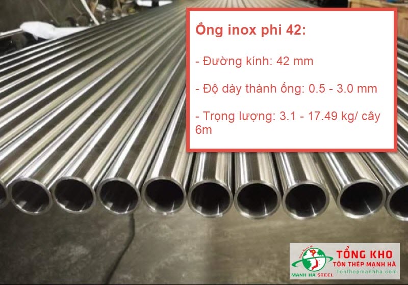 Thông số kỹ thuật Ống inox phi 42