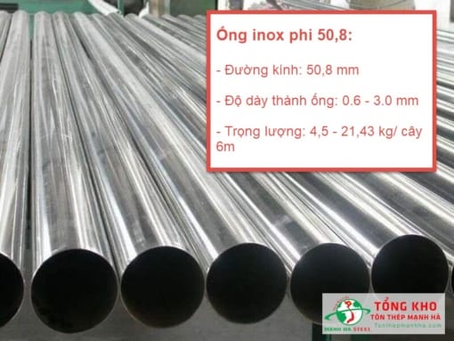 Thông số kỹ thuật Ống inox phi 50,8